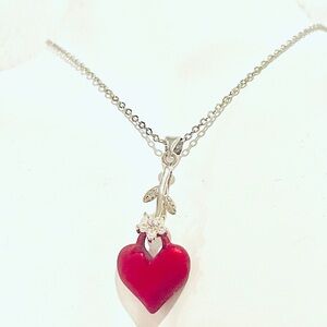 Sterling Silver Red Puffy Heart Pendant